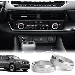 auovo Air Conditioner Knob A/C Knob Covers Compatible with Nissan Rogue Accessories 2021 2022 2023 Car Interior Trim Decorations Air Conditioner Switch Rings (2pcs/Set, Silver)