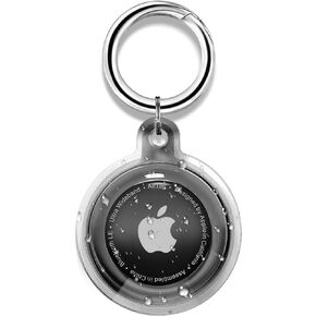 Airtag Holder,Waterproof Air tag Case with Spring Keychain,360° Waterproof Transparent TPU Cover Compatible with Apple Airtag for Pets,Keys, Bags, Luggage(White)