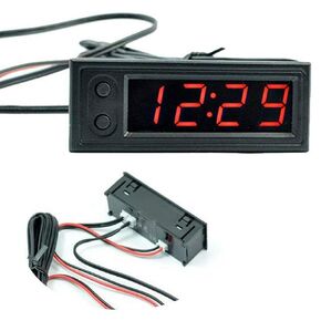 Car led Temperature Clock, Electric Clock Digital Temperature Voltmeter Gauge Clock with Light Car Decorative Accessories 12V 3 in 1