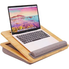 Laptop Desk, Angle Adjustable Lap Desk with Cushion, COIWAI Laptop Stand with Tablet Phone Holder, Portable Table Bed Tray, Bamboo Lapdesk for Laptop, Home Office Couch Notebook Book Bamboo
