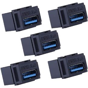 USB 3.0 Keystone Jack Inserts, 5pcs USB to USB Adapters Female to Female Connector ,Female Coupler Insert Snap-in Connector Socket Adapter Port for Wall Plate Outlet Panel - Black (Black - 5 Pack)