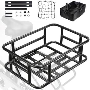 EBKAROCY Rear Bike Basket - Large Rear Bike Rack with Cargo Net and Liner Bicycle Basket Perfect Mount for Adults Electric Bike