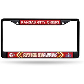 Super Bowl LVIII Champions Kansas City Chiefs Premium 2 Screw License Plate Frame - Show Your Team Pride Tailgating & Around Town - Black Background with Team Colors Complements Any Truck, SUV, Car