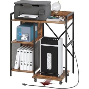 حامل الطابعة مع مساحة تخزين، طاولة الطابعة مع حامل تقطيع الورق، رف الطابعة مع مقبس ومنفذ شحن USB، حامل وحدة المعالجة المركزية، عربة طابعة دوارة للمكتب المنزلي، بني ريفي PTHR80E01 in Kuwait