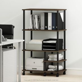 Furinno Turn-N-Tube 4 طبقات واسعة بدون أدوات متعددة الأغراض حامل عرض رف تخزين مع عجلات، بلوط فرنسي رمادي/أسود in Kuwait