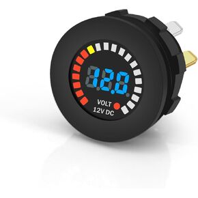 12V DC Voltmeter Color LED Digital Display - Waterproof Volt Meter Voltage Scale Gauge 5-15V Battery Tester for Marine Car Motorcycle Truck Boat RV without Panel, Directly Install or Replaced on Panel