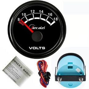 52mm/2-1/16" Voltmeter Volts Gauge IP67 8-18V 7 Backlight Colors Anti-Vibration Design - Ideal for Boats Construction Machinery Vehicles in Humid Environments