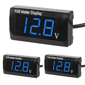 3pcs DC 12V Car Digital Voltmeter Gauge LED Display DC 5-28V Voltage Volt Meter Waterproof Voltage Gauge Meter for Car Motorcycle (Blue)