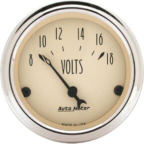 AUTO METER 1891 Antique Beige Voltmeter Gauge 2.3125 in.
