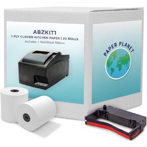 Kitchen Printer Paper for Clover Kitchen Receipt Printer (Star SP700 Ink Printer) by Paper Planet | Credit Card Receipt Paper for Star SP700 Printer | 2-Ply Carbonless Paper | 18 Rolls with 1 Ribbon