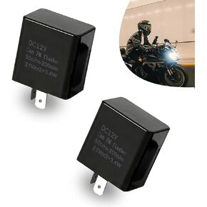 2 PCS Automotive LED Flasher Relay, 2 Pin Hazard Warning 12V Speed Adjustable Flasher Relay, Car Plug-and-Play Replacement Accessories, Compatible with Most Cars and Motorcycles (Black)