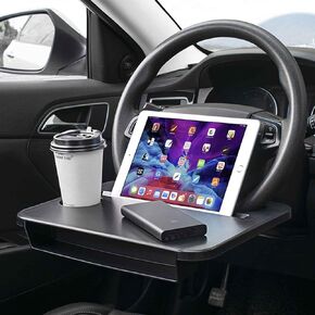Double-use Steering Wheel Tray, Car Food Trays for Eating with Drinks Holder, Car Trays for Eating for iPad Laptop, Multipurpose Travel Car Accessories, Fits Most Vehicles Steering Wheels