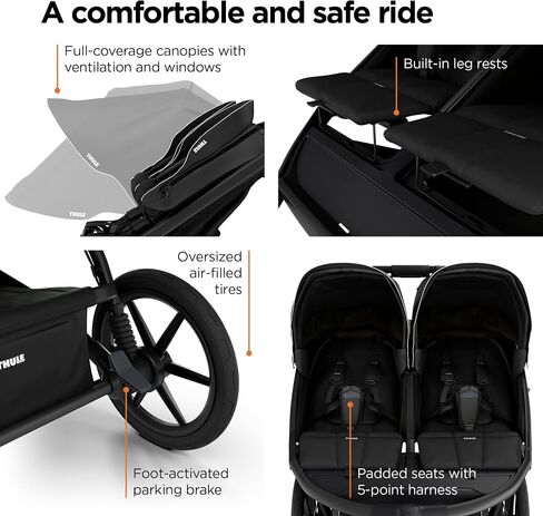 Thule Urban Glide 3 Double Child All-Terrain Stroller, One-Handed fold with self Standing Design, Air-Filled Tires, Upright Seats with Adjustable Recline and Built-in Leg Rest in Saudi Arabia