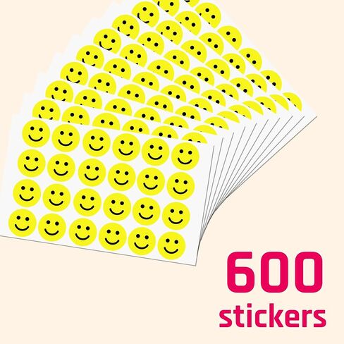 600 عبوة، ملصقات وجه مبتسمة Happy Smile مقاس 1 بوصة، أصفر in Kuwait
