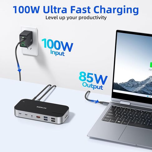 محطة إرساء الكمبيوتر المحمول MOKiN، محطة إرساء 16 في 1، USB C Dock شاشة ثلاثية، محطة إرساء USB C مع 3 HDMI، PD 100W، USB 3.1/3.0/2.0، RJ 45 Ethernet، SD/TF، ​​صوت لـ Dell/HP/Lenovo in Kuwait