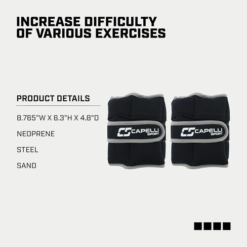 أوزان الكاحل والمعصم الرياضية من كابيلي، أوزان للساق والذراع قابلة للتعديل، أسود، 10 رطل، مجموعة من 2 in Kuwait