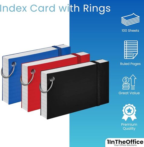 1InTheOffice Index Cards with Ring, Ruled Index Cards with Ring, 3" x5", 100 White Cards/Ring in Saudi Arabia