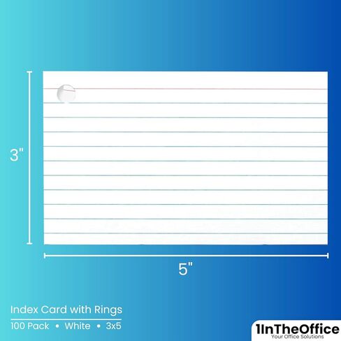 1InTheOffice Index Cards with Ring, Ruled Index Cards with Ring, 3" x5", 100 White Cards/Ring in Saudi Arabia