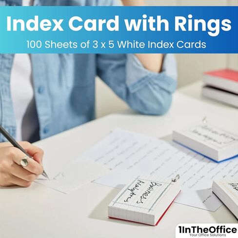 1InTheOffice Index Cards with Ring, Ruled Index Cards with Ring, 3" x5", 100 White Cards/Ring in Saudi Arabia