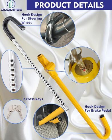 Steering Wheel Lock Anti-Theft Car Device, Dodomes Steering Wheel Pedal Brake Lock Retractable Hook Car Security Products Universal Fit Red in Kuwait