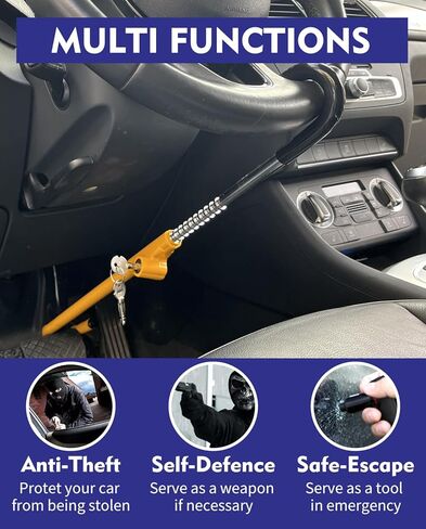 Steering Wheel Lock Anti-Theft Car Device, Dodomes Steering Wheel Pedal Brake Lock Retractable Hook Car Security Products Universal Fit Red in Kuwait