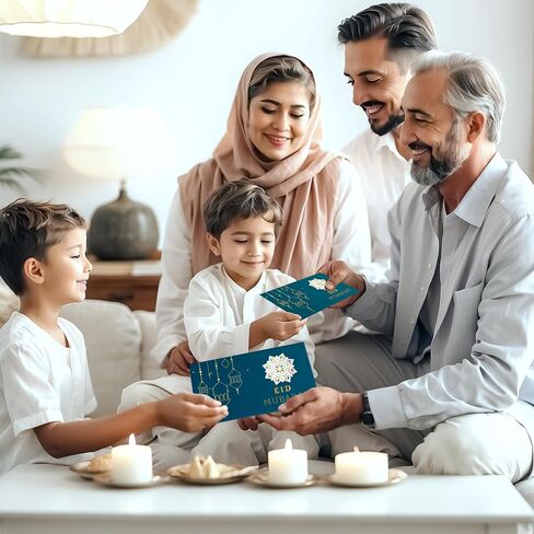 ظرف أموال العيد للهدايا - أظرف عيد مبارك رمضان عيدي - غطاء قلاب وفوانيس وتصميم رقائق ذهبية (عبوة من 10 قطع) in Saudi Arabia