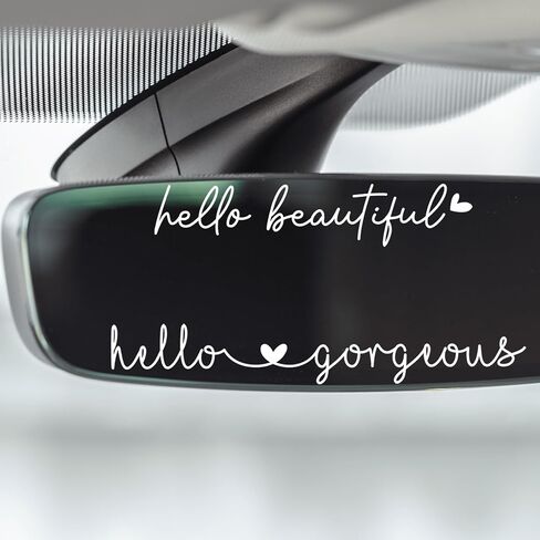 6X Hello Beautiful Gorgeous Rear View Mirror Accessories Vinyl Decal Car Decorations for Girls Vanity Mirror Stickers Car Decals Stuff for Women in Saudi Arabia