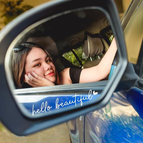 6X Hello Beautiful Gorgeous Rear View Mirror Accessories Vinyl Decal Car Decorations for Girls Vanity Mirror Stickers Car Decals Stuff for Women in Saudi Arabia