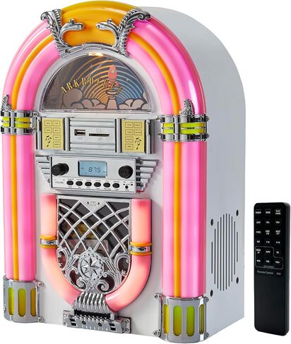 Arkrocket Athena Mini Jukebox/Tabletop CD Player/Bluetooth Speaker/Radio/USB and SD Card Player with Retro LED Lighting System (Black Golden) in Kuwait