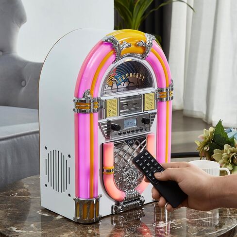 Arkrocket Athena Mini Jukebox/Tabletop CD Player/Bluetooth Speaker/Radio/USB and SD Card Player with Retro LED Lighting System (Black Golden) in Kuwait