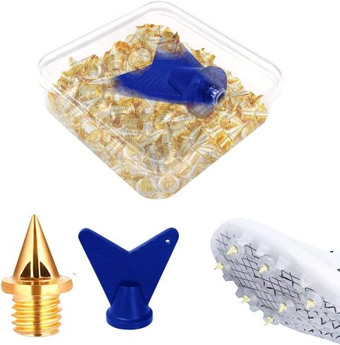 Track Spikes for Replacment for Shoes 100pcs,Funwaretech Cross Country Spikes 1/4" Length Stainless Steel Pyramid Spikes with Box and Wrench for Running,Hiking,High Jumping,Sprint Sports (Gold) in Kuwait