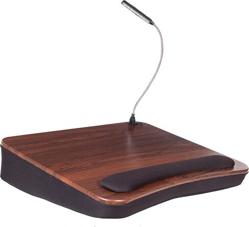 Lap Desk with Memory Foam Cushion and USB Light, Fits Laptops Up to 15", Portable Workstation for Home Office with Wrist Rest, Handle, and Detachable Light - Black, Walnut in Saudi Arabia
