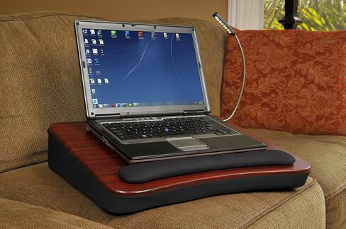 Lap Desk with Memory Foam Cushion and USB Light, Fits Laptops Up to 15", Portable Workstation for Home Office with Wrist Rest, Handle, and Detachable Light - Black, Walnut in Saudi Arabia
