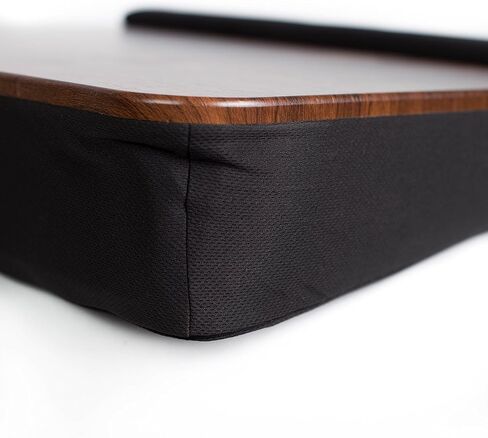 Lap Desk with Memory Foam Cushion and USB Light, Fits Laptops Up to 15", Portable Workstation for Home Office with Wrist Rest, Handle, and Detachable Light - Black, Walnut in Saudi Arabia