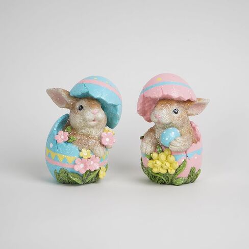 Hodao Easter Bunny Decorations Spring Easter Egg/Cup Bunny Indoor Home Decor Farmhouse Country Style Flowers Bunny Figurines (2pcs Easter Egg Rabbit Color 1) in Kuwait