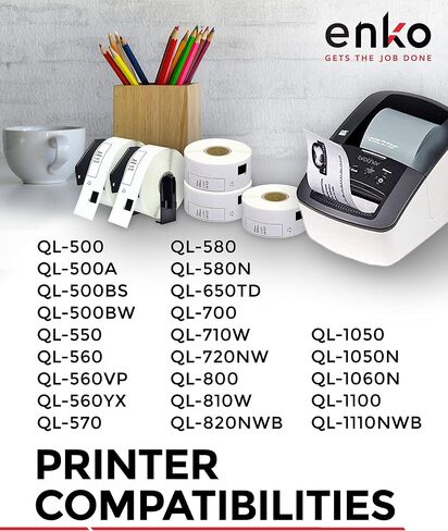 enKo - ملصقات بديلة متوافقة مع عنوان DK-1201 القياسي 1-1/7 بوصة × 3-1/2 بوصة، متوافقة مع طابعات ملصقات Brother QL [6 لفات / 2400 ملصق مع إطارين خرطوشة قابلين لإعادة التعبئة] in Saudi Arabia