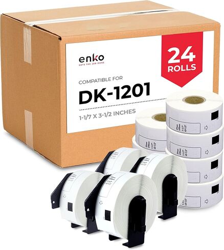 enKo - ملصقات بديلة متوافقة مع عنوان DK-1201 القياسي 1-1/7 بوصة × 3-1/2 بوصة، متوافقة مع طابعات ملصقات Brother QL [6 لفات / 2400 ملصق مع إطارين خرطوشة قابلين لإعادة التعبئة] in Saudi Arabia