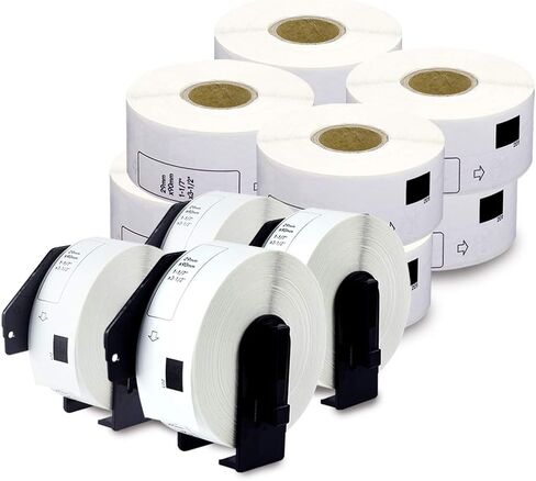 enKo - ملصقات بديلة متوافقة مع عنوان DK-1201 القياسي 1-1/7 بوصة × 3-1/2 بوصة، متوافقة مع طابعات ملصقات Brother QL [6 لفات / 2400 ملصق مع إطارين خرطوشة قابلين لإعادة التعبئة] in Saudi Arabia