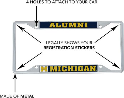 University of Michigan License Plate Frame Wolverines UM U of M Go Blue Hail Metal License Plate Frame for Front or Back of Car Officially Licensed (Alumni) in Saudi Arabia