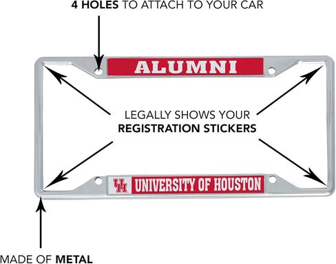 University of Houston Cougars UH Metal License Plate Frame for Front or Back of Car Officially Licensed (Alumni) in Saudi Arabia