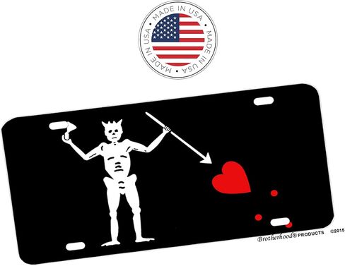 لوحة ترخيص من الألومنيوم بعلم القراصنة باللون الأسود in Kuwait