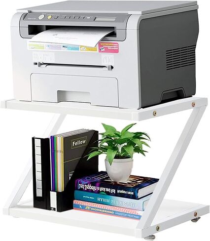 Printer Stand, 2 Tier Desktop Printer Shelves Rack with Anti - Skid Pads for Space Organizer as Storage Shelf,for Home and Office,Kitchen Countertop Storage Rack Microwave Oven Potted Plants（White） in Saudi Arabia