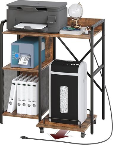 حامل الطابعة مع مساحة تخزين، طاولة الطابعة مع حامل تقطيع الورق، رف الطابعة مع مقبس ومنفذ شحن USB، حامل وحدة المعالجة المركزية، عربة طابعة دوارة للمكتب المنزلي، بني ريفي PTHR80E01 in Kuwait