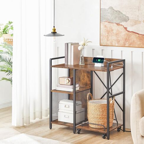 حامل الطابعة مع مساحة تخزين، طاولة الطابعة مع حامل تقطيع الورق، رف الطابعة مع مقبس ومنفذ شحن USB، حامل وحدة المعالجة المركزية، عربة طابعة دوارة للمكتب المنزلي، بني ريفي PTHR80E01 in Kuwait