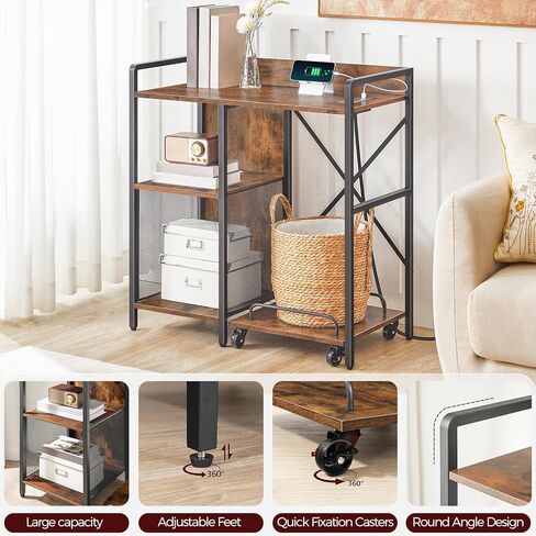 حامل الطابعة مع مساحة تخزين، طاولة الطابعة مع حامل تقطيع الورق، رف الطابعة مع مقبس ومنفذ شحن USB، حامل وحدة المعالجة المركزية، عربة طابعة دوارة للمكتب المنزلي، بني ريفي PTHR80E01 in Kuwait