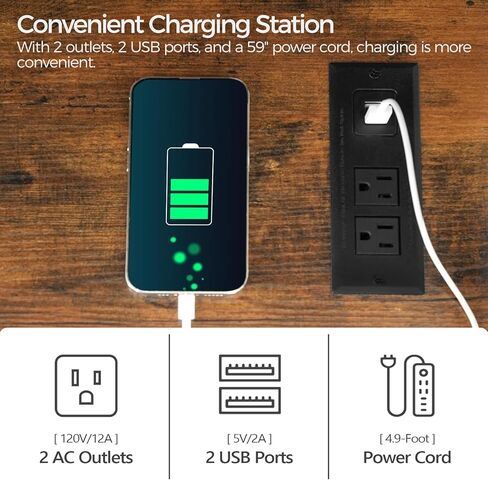 حامل الطابعة مع مساحة تخزين، طاولة الطابعة مع حامل تقطيع الورق، رف الطابعة مع مقبس ومنفذ شحن USB، حامل وحدة المعالجة المركزية، عربة طابعة دوارة للمكتب المنزلي، بني ريفي PTHR80E01 in Kuwait