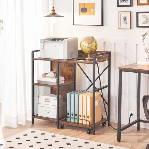 حامل الطابعة مع مساحة تخزين، طاولة الطابعة مع حامل تقطيع الورق، رف الطابعة مع مقبس ومنفذ شحن USB، حامل وحدة المعالجة المركزية، عربة طابعة دوارة للمكتب المنزلي، بني ريفي PTHR80E01 in Kuwait