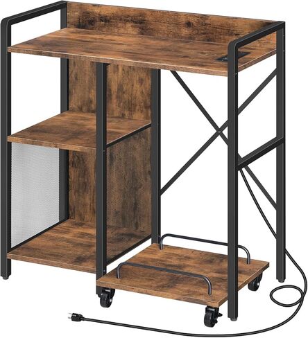 حامل الطابعة مع مساحة تخزين، طاولة الطابعة مع حامل تقطيع الورق، رف الطابعة مع مقبس ومنفذ شحن USB، حامل وحدة المعالجة المركزية، عربة طابعة دوارة للمكتب المنزلي، بني ريفي PTHR80E01 in Kuwait