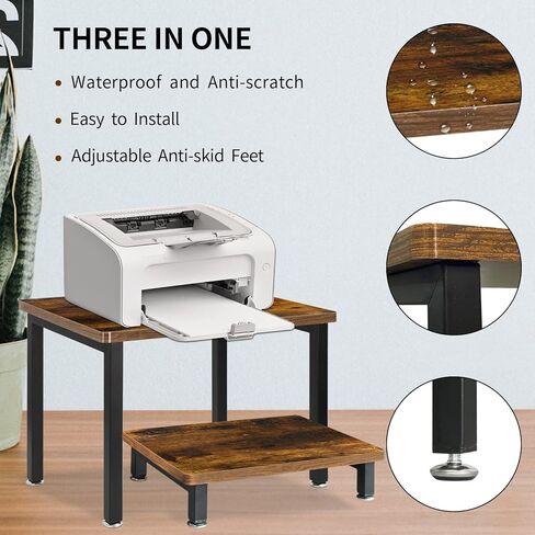 حامل طابعة سطح المكتب Unistyle مع حامل شاشة قابل للتعديل، طقم مكون من قطعتين، بني in Kuwait