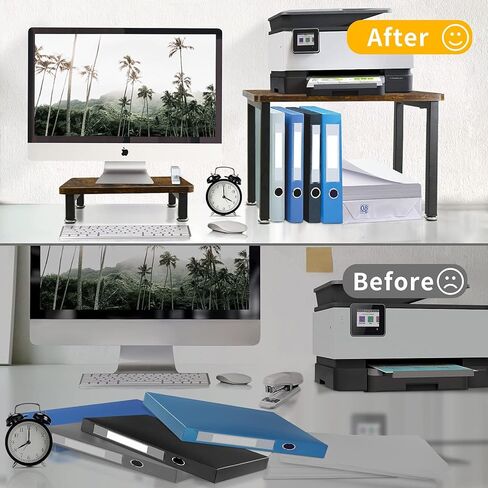 حامل طابعة سطح المكتب Unistyle مع حامل شاشة قابل للتعديل، طقم مكون من قطعتين، بني in Kuwait